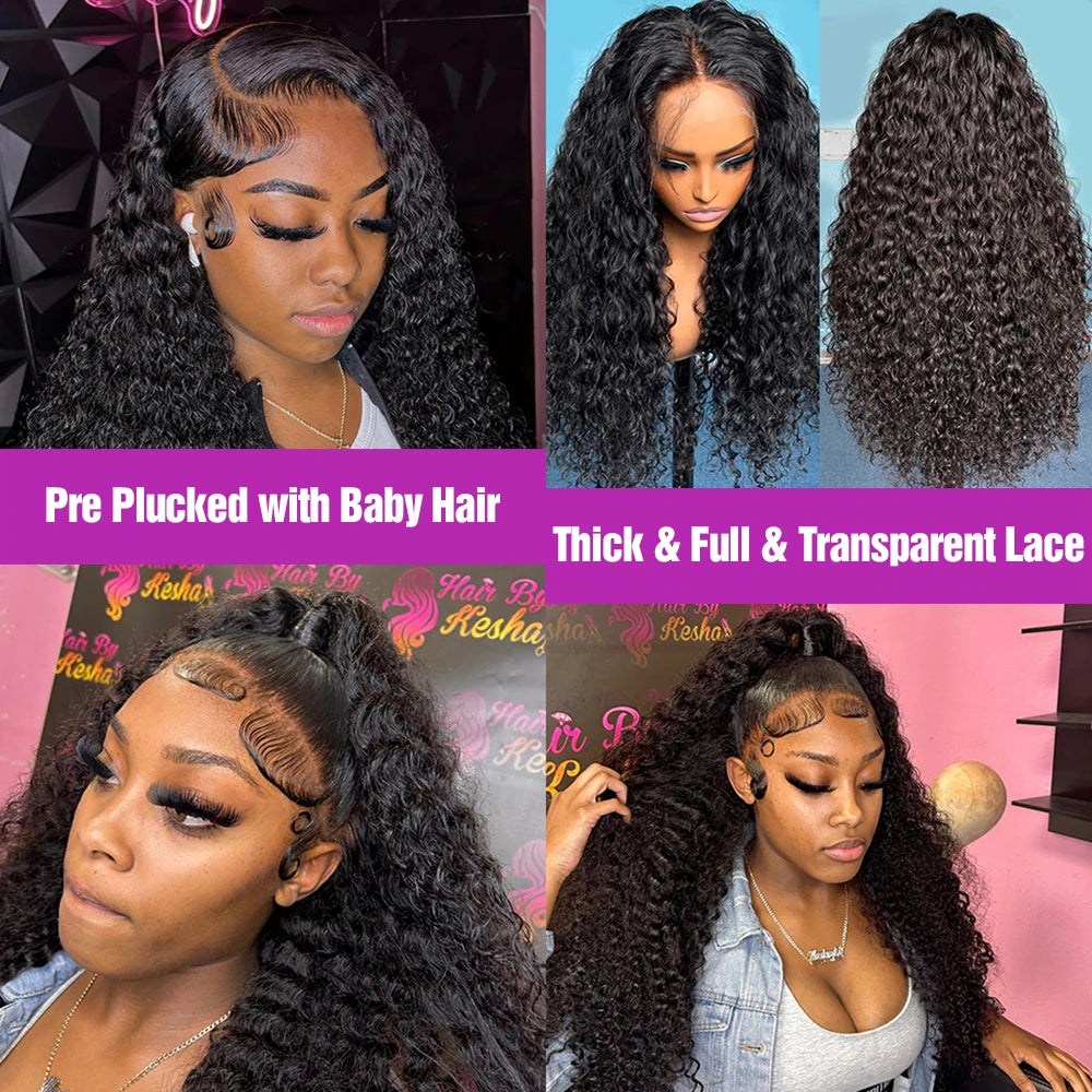 Deep Wave Lace Frontal Wig Brazilian 36 Inch 13x4 360 Water Curly Lace Front Human Hair Wigs For Women