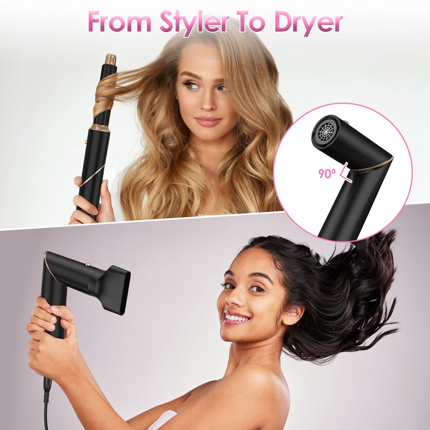 1Pc 5-en-1 Hot Air Styler – Brosse Séchante, Lissante et Bouclante pour Cheveux