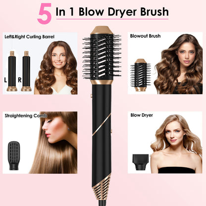 1Pc 5-en-1 Hot Air Styler – Brosse Séchante, Lissante et Bouclante pour Cheveux