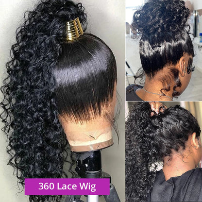 Deep Wave Lace Frontal Wig Brazilian 36 Inch 13x4 360 Water Curly Lace Front Human Hair Wigs For Women