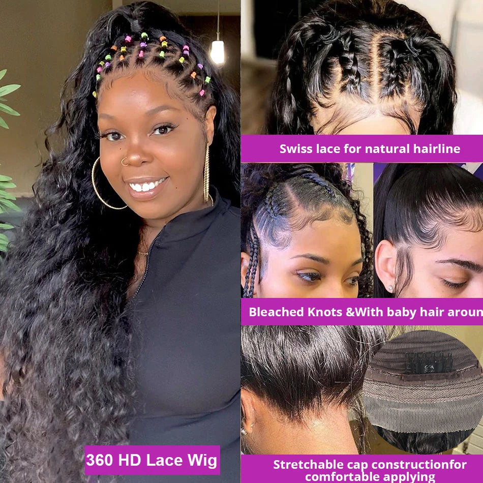 Deep Wave Lace Frontal Wig Brazilian 36 Inch 13x4 360 Water Curly Lace Front Human Hair Wigs For Women