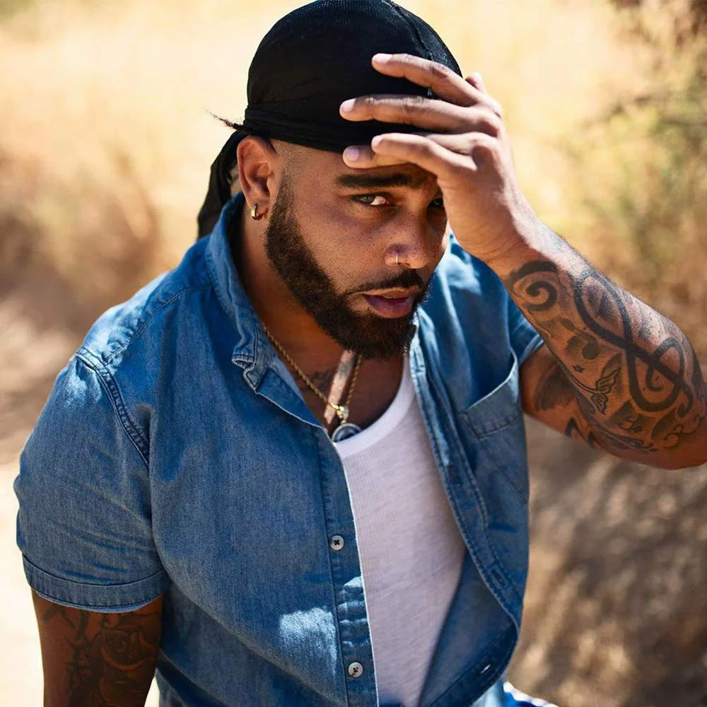 3PCS/LOT Men Silky Durag Long Tail Pirate Hat Headband Turban Dome Wave Cap Unisex Wig Cap Elastic Band Satin Bonnet