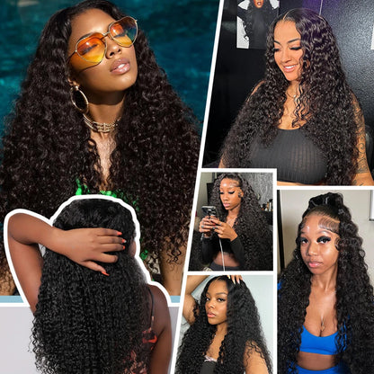 Deep Wave Lace Frontal Wig Brazilian 36 Inch 13x4 360 Water Curly Lace Front Human Hair Wigs For Women
