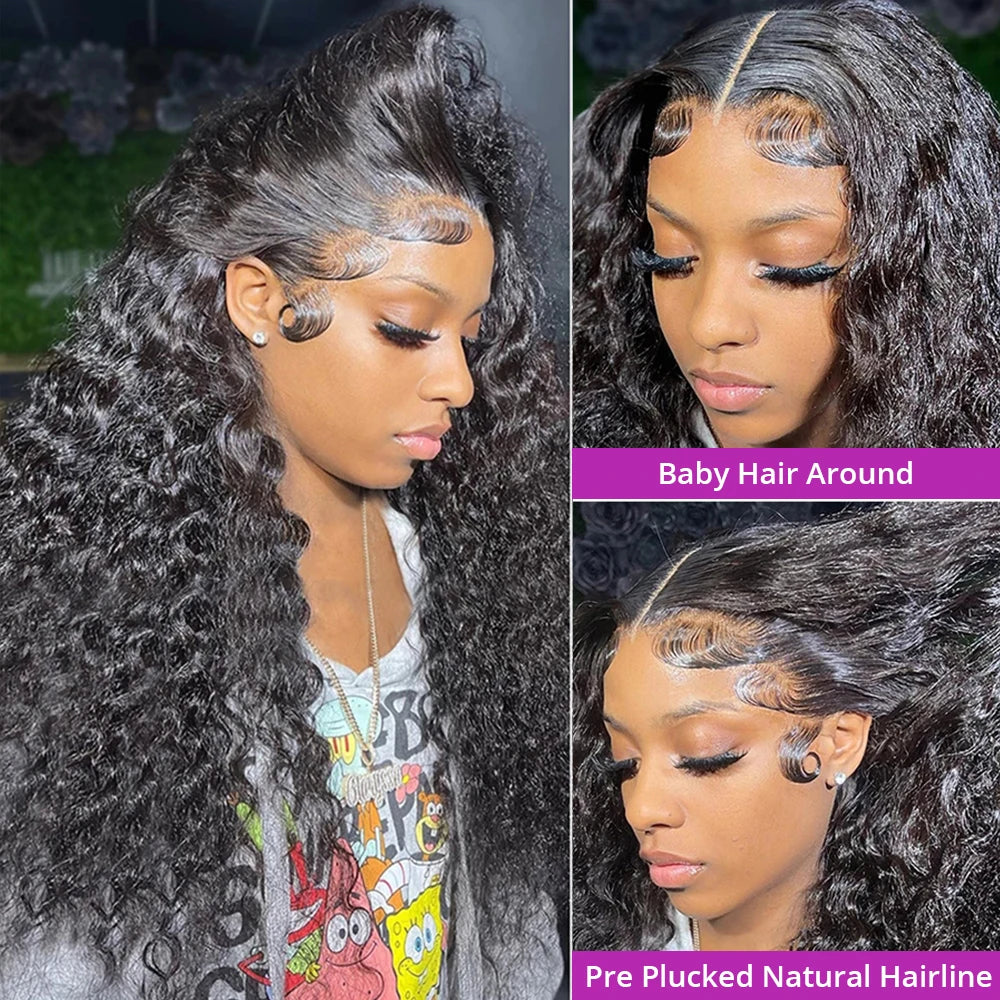 Deep Wave Lace Frontal Wig Brazilian 36 Inch 13x4 360 Water Curly Lace Front Human Hair Wigs For Women