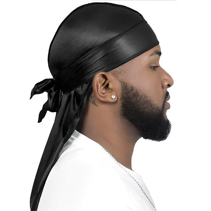 3PCS/LOT Men Silky Durag Long Tail Pirate Hat Headband Turban Dome Wave Cap Unisex Wig Cap Elastic Band Satin Bonnet