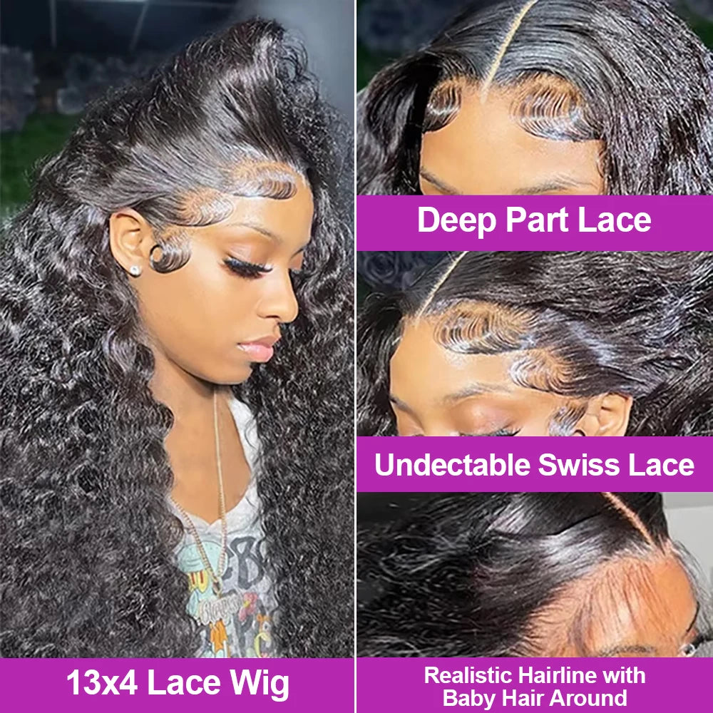 Deep Wave Lace Frontal Wig Brazilian 36 Inch 13x4 360 Water Curly Lace Front Human Hair Wigs For Women