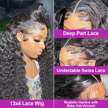 Deep Wave Lace Frontal Wig Brazilian 36 Inch 13x4 360 Water Curly Lace Front Human Hair Wigs For Women