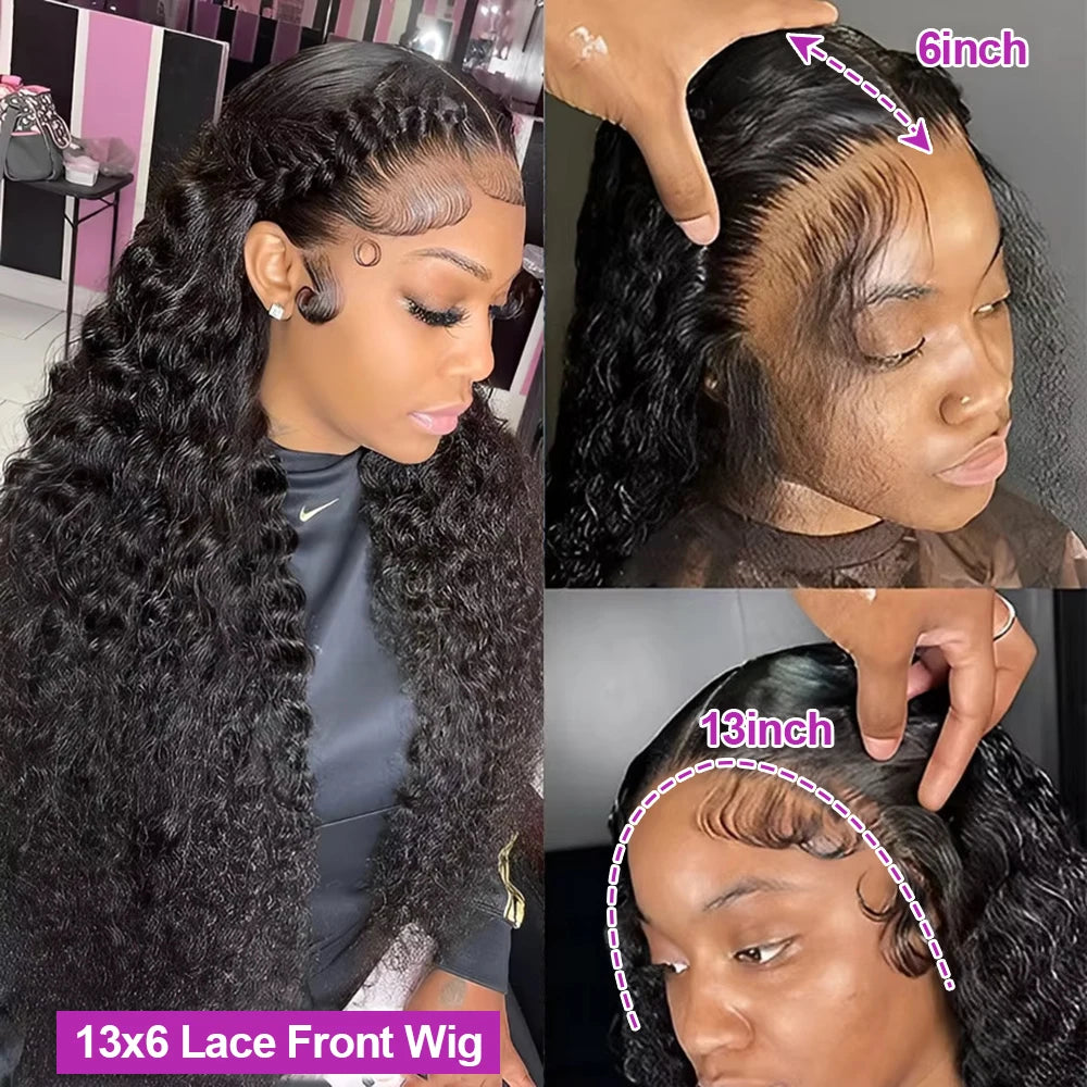 Deep Wave Lace Frontal Wig Brazilian 36 Inch 13x4 360 Water Curly Lace Front Human Hair Wigs For Women