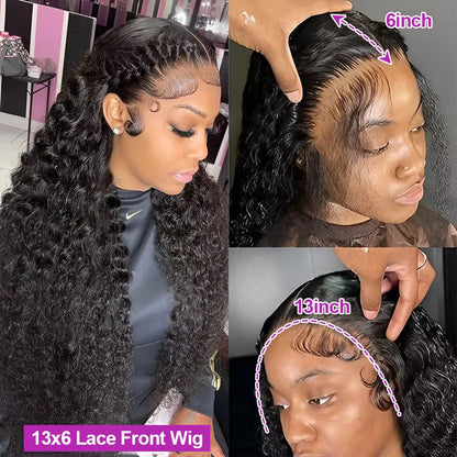 Deep Wave Lace Frontal Wig Brazilian 36 Inch 13x4 360 Water Curly Lace Front Human Hair Wigs For Women