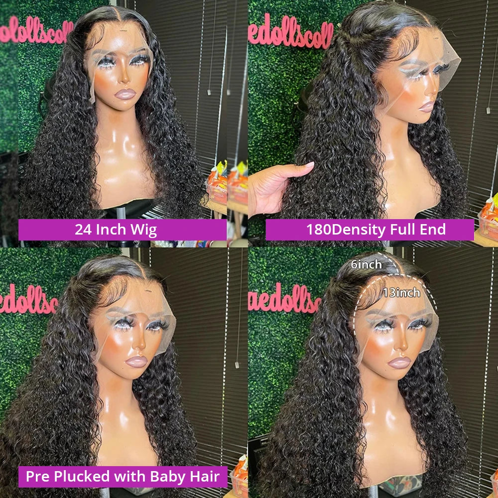 Deep Wave Lace Frontal Wig Brazilian 36 Inch 13x4 360 Water Curly Lace Front Human Hair Wigs For Women