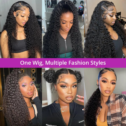 Deep Wave Lace Frontal Wig Brazilian 36 Inch 13x4 360 Water Curly Lace Front Human Hair Wigs For Women