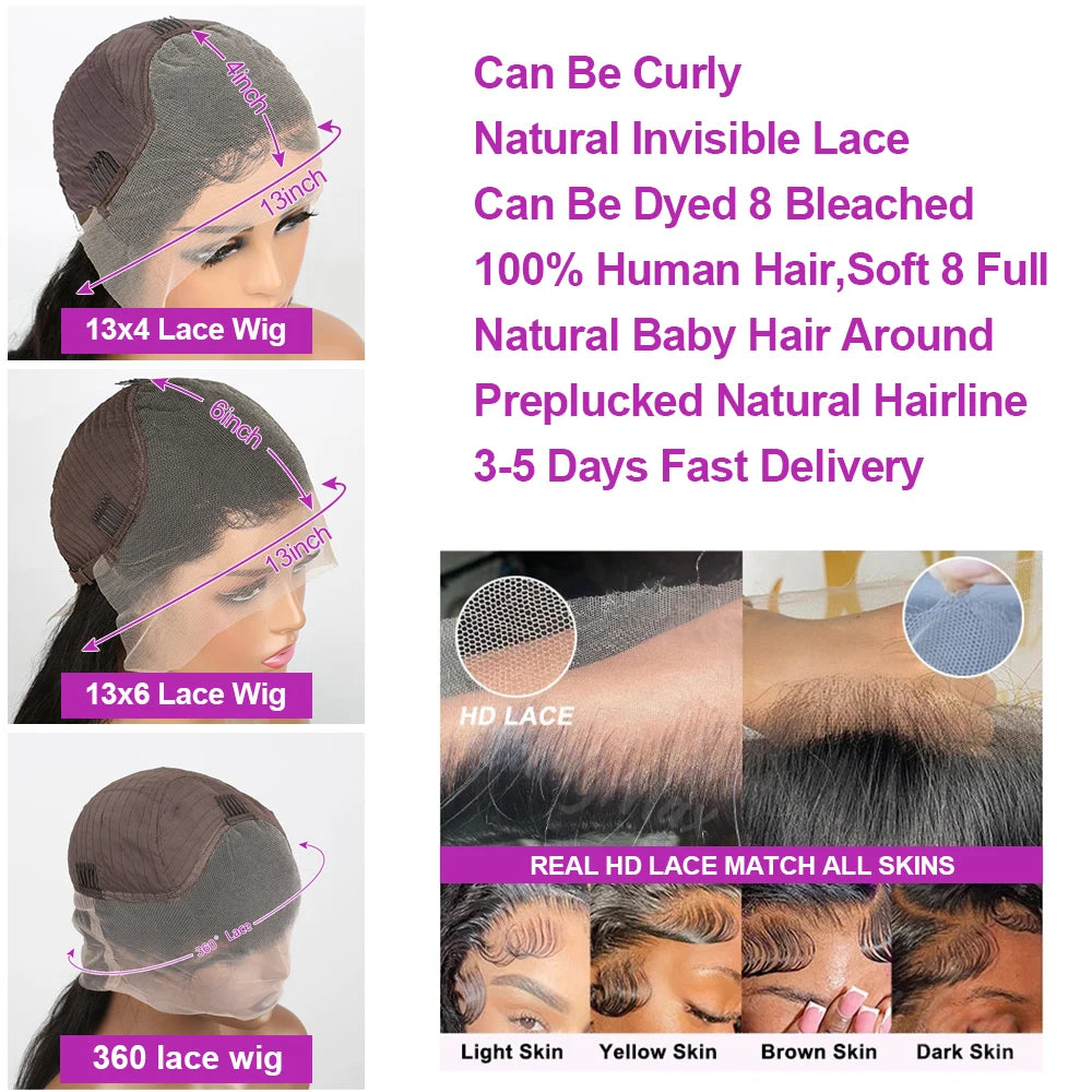 Deep Wave Lace Frontal Wig Brazilian 36 Inch 13x4 360 Water Curly Lace Front Human Hair Wigs For Women
