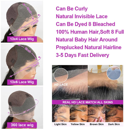Deep Wave Lace Frontal Wig Brazilian 36 Inch 13x4 360 Water Curly Lace Front Human Hair Wigs For Women