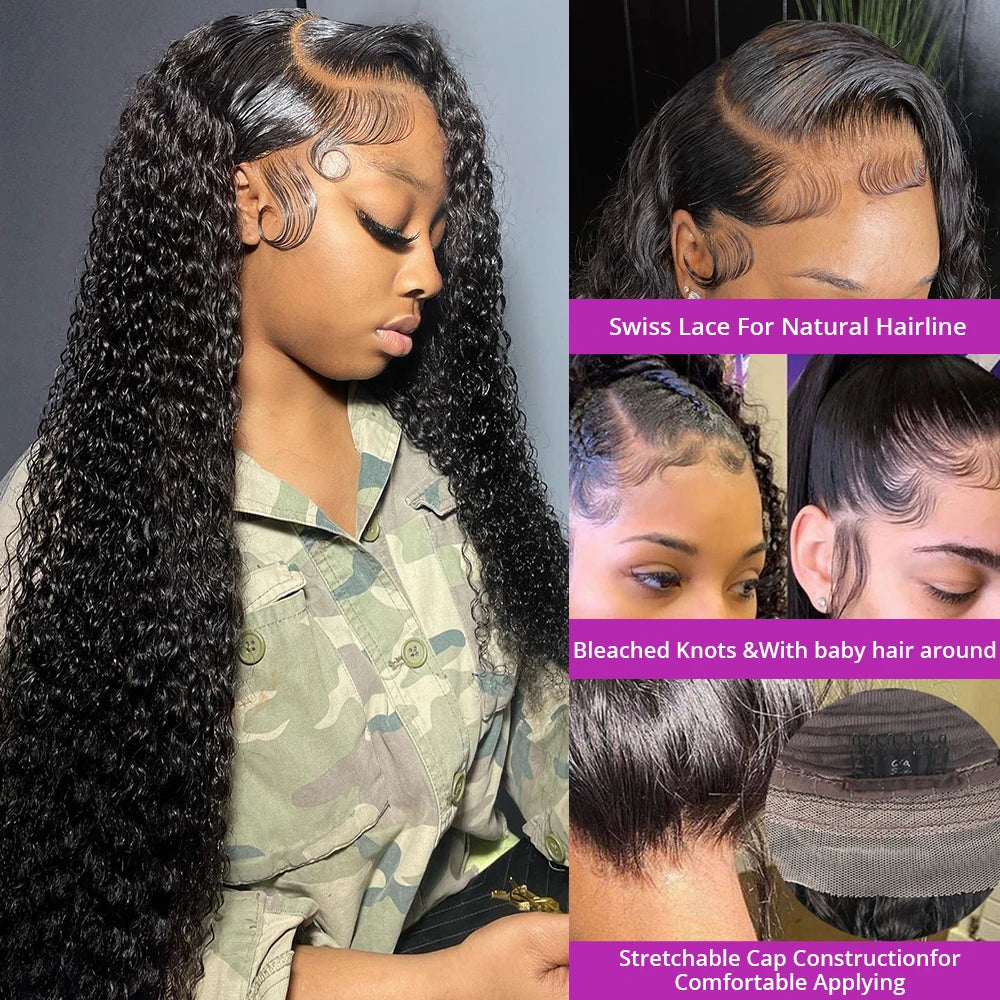 Deep Wave Lace Frontal Wig Brazilian 36 Inch 13x4 360 Water Curly Lace Front Human Hair Wigs For Women