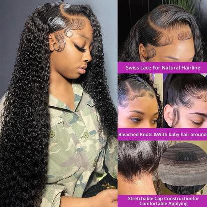 Deep Wave Lace Frontal Wig Brazilian 36 Inch 13x4 360 Water Curly Lace Front Human Hair Wigs For Women