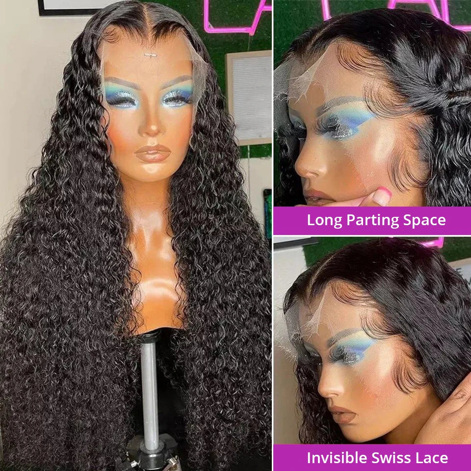 Deep Wave Lace Frontal Wig Brazilian 36 Inch 13x4 360 Water Curly Lace Front Human Hair Wigs For Women