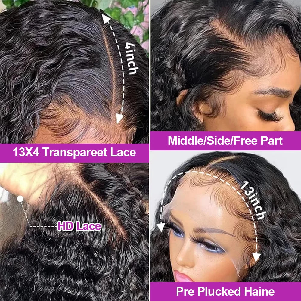 Deep Wave Lace Frontal Wig Brazilian 36 Inch 13x4 360 Water Curly Lace Front Human Hair Wigs For Women