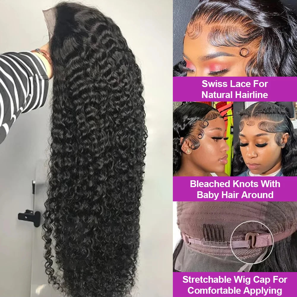 Deep Wave Lace Frontal Wig Brazilian 36 Inch 13x4 360 Water Curly Lace Front Human Hair Wigs For Women