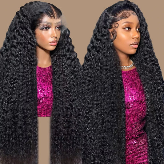 Deep Wave Lace Frontal Wig Brazilian 36 Inch 13x4 360 Water Curly Lace Front Human Hair Wigs For Women