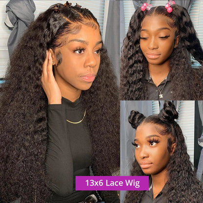 Deep Wave Lace Frontal Wig Brazilian 36 Inch 13x4 360 Water Curly Lace Front Human Hair Wigs For Women