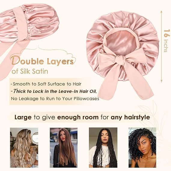 Bonnet en Satin Double Couche – Nuit & Cheveux Bouclés