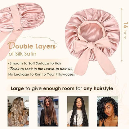 Bonnet en Satin Double Couche – Nuit & Cheveux Bouclés