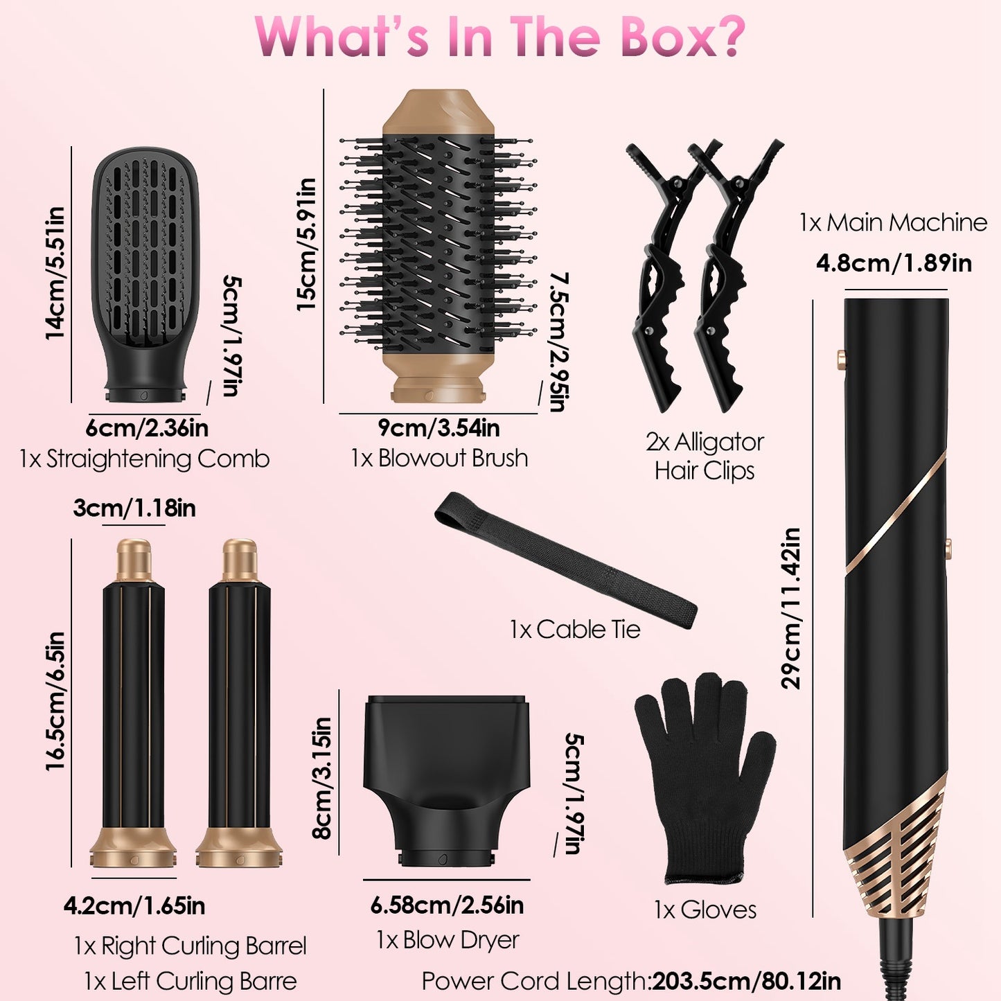 1Pc 5-en-1 Hot Air Styler – Brosse Séchante, Lissante et Bouclante pour Cheveux