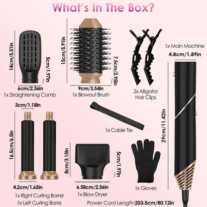 1Pc 5-en-1 Hot Air Styler – Brosse Séchante, Lissante et Bouclante pour Cheveux