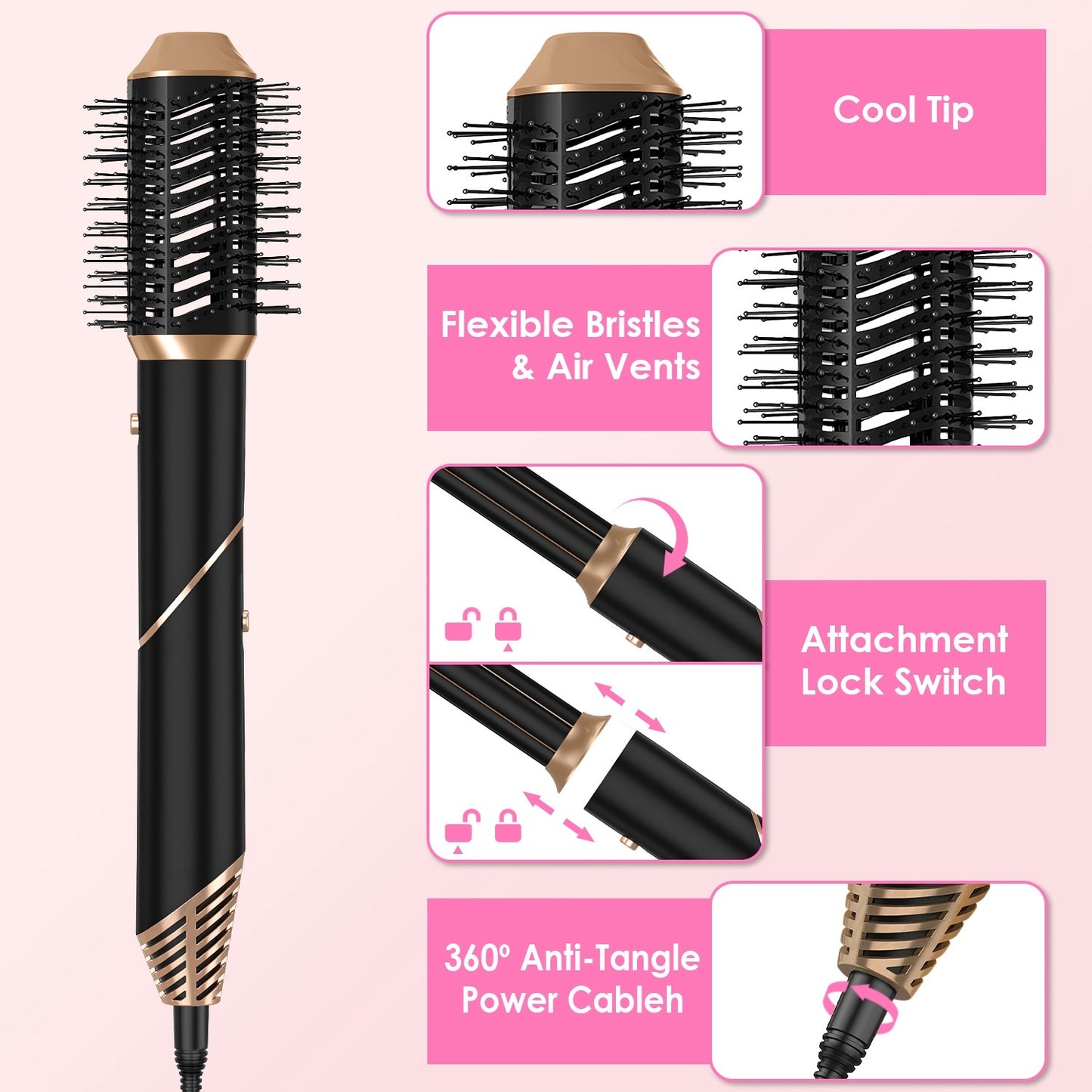 1Pc 5-en-1 Hot Air Styler – Brosse Séchante, Lissante et Bouclante pour Cheveux